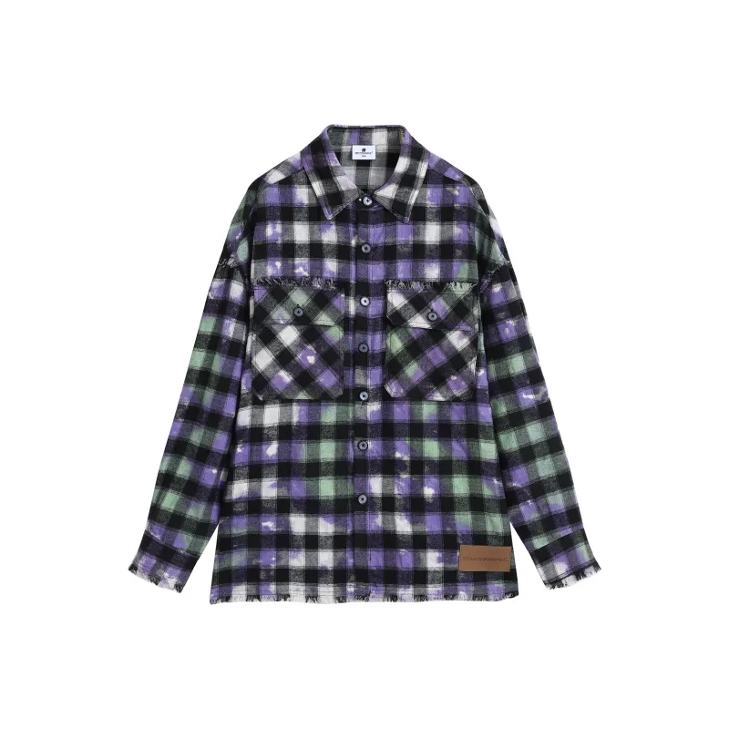 WAITINGWAVE Shirt Unisex Black And Purple Plaid-0