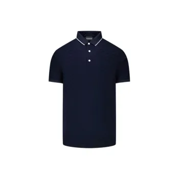 EMPORIO ARMANI Mercerised Jersey Polo Shirt With All over Jacquard Eagle