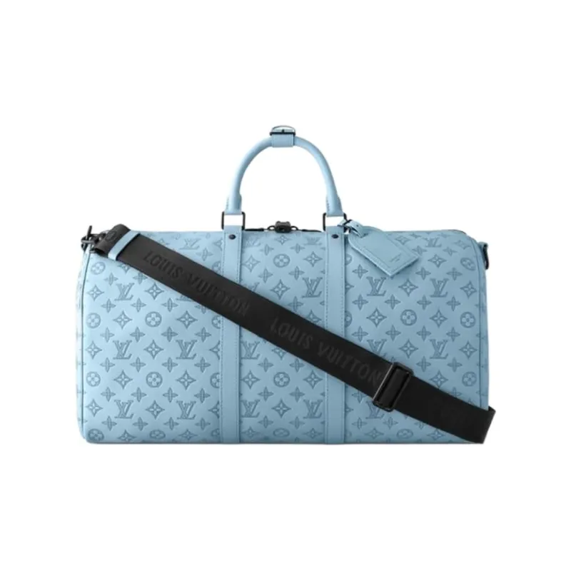 LOUIS VUITTON Embossed Calfskin Travel Bag Unisex Blue-0