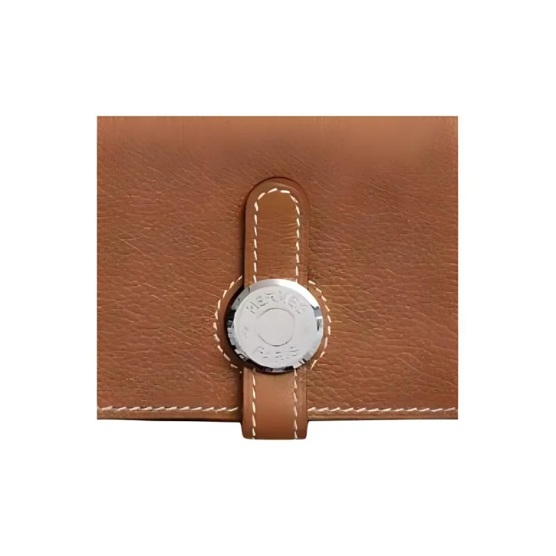HERMES Dogon Evercolor Leather Card Holder Women's 37 Gold Gold Brown-3