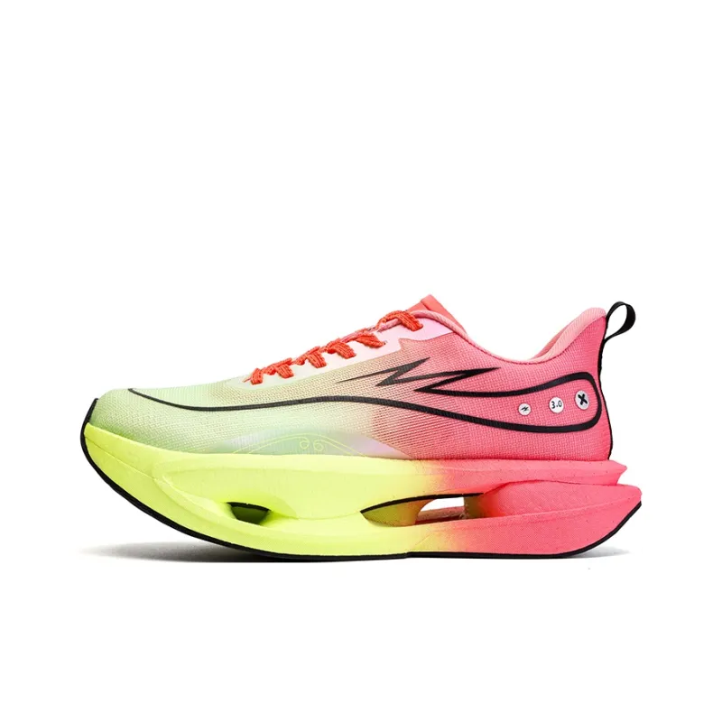 Qing Pao Anti Slip Wear Resistant Low Top Carbon Plate Racing Marathon Running Shoes Men's Pink Green-0