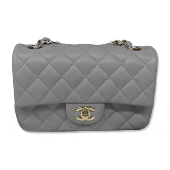 CHANEL Lambskin & Metal Shoulder Bag, Crossbody Bag Mini Women's Gray
