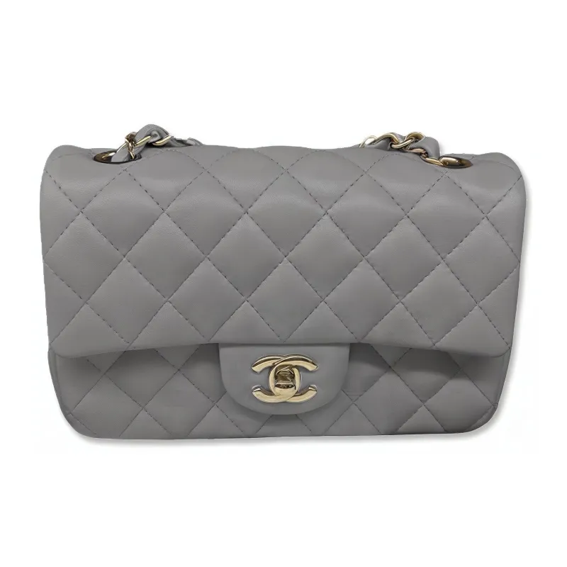 CHANEL Lambskin & Metal Shoulder Bag, Crossbody Bag Mini Women's Gray-0