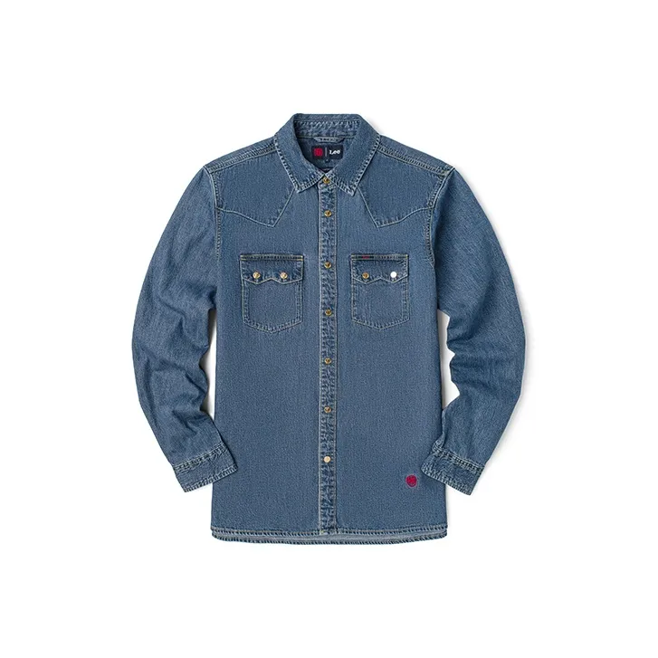 Lee SS22 Solid Color Animal Pattern Geometric Pattern Denim Shirt Spring And Autumn Men's Medium Light Blue-0