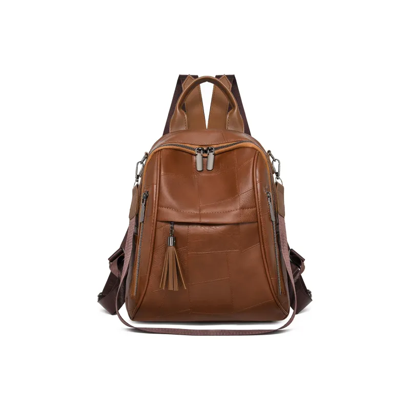 SEVENMOONS PU Backpack Unisex Ecru/Silver/Black/Dark Brown-7