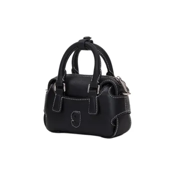 KUNOGIGI Bull's Head Layer Of Leather Is Paneled Into Leather Shoulder Bag, Crossbody Bag, Handbag Mini Women's Black