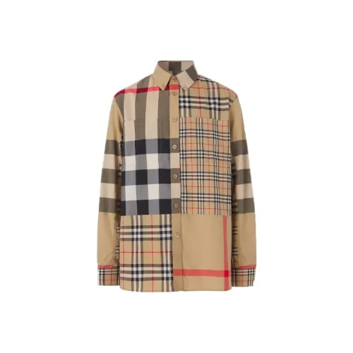 Burberry SS22 Check Spliced Single Breasted Casual Shirt Archive Beige