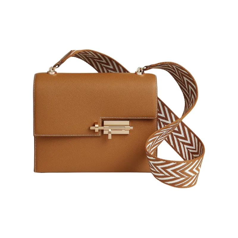 HERMES Verrou Epsom Calfskin Shoulder Bag Women's Gold White-0