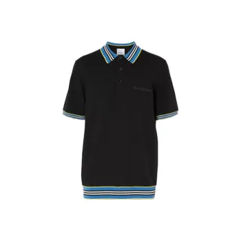 Burberry Mens Logo Stripe Casual Short Sleeve Polo Shirt Black