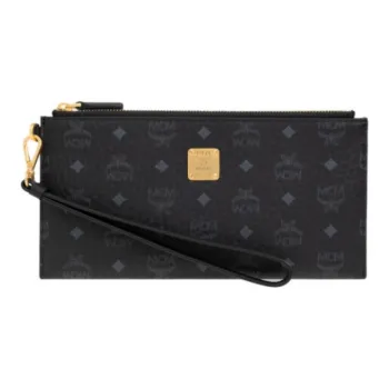 MCM Aren Intertwined Letter Canvas Clutch Large Size Women's Black