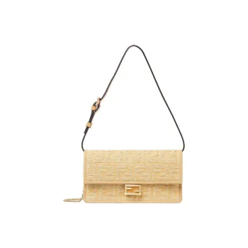 FENDI Baguette Cotton Crossbody Bag, Shoulder Bag Women's Beige