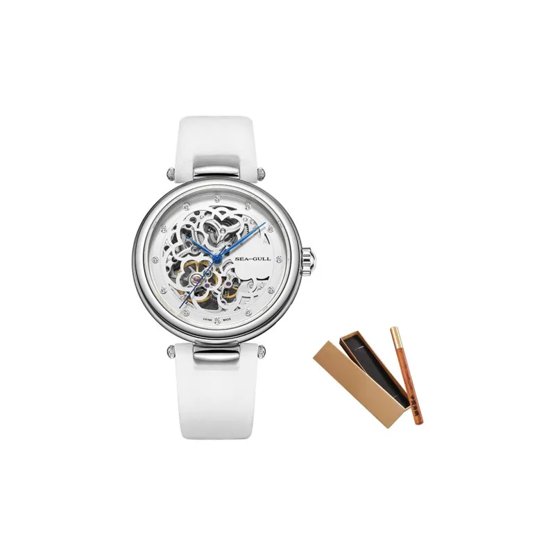 Sea Gull Frontier Automatic Mechanical Movement Genuine Leather Strap Watch Women's Watch White Dial-4