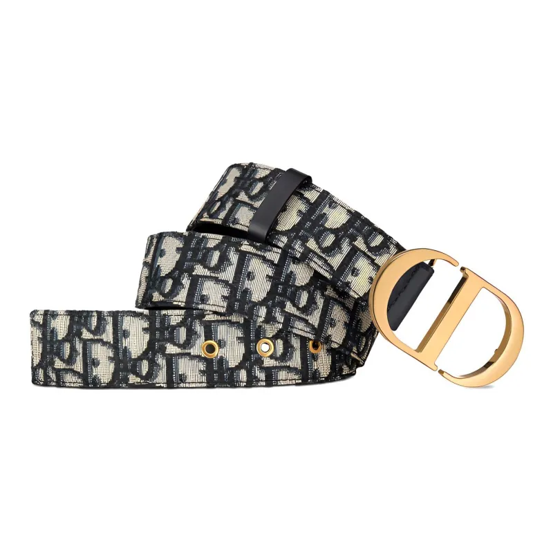 DIOR 30 Montaigne Cow Leather Belts Women's Blue Width  3.5cm-1