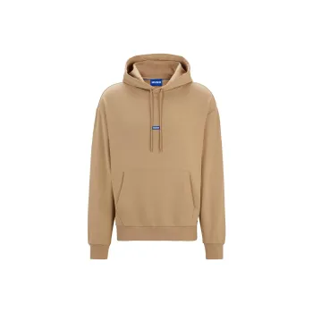 HUGO BOSS Cotton-Terry Hoodie With Blue Logo Label Sweatshirt Men's Light Brown