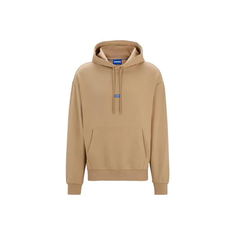 HUGO BOSS Cotton-Terry Hoodie With Blue Logo Label Sweatshirt Men's Light Brown-0
