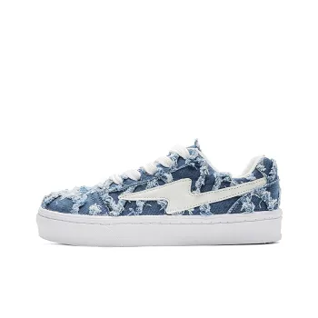 OUBT Lightning Design, Denim Frayed Edge Breathable And Slip Resistant Low Top Skateboard Shoes Unisex
