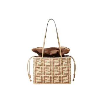 FENDI Roll Raffia With Cow Leather Handbag, Shoulder Bag Small Size Women's Beige