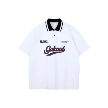 GUKUUL Alphanumeric Loose Fit Polo Shirt Summer Unisex White
