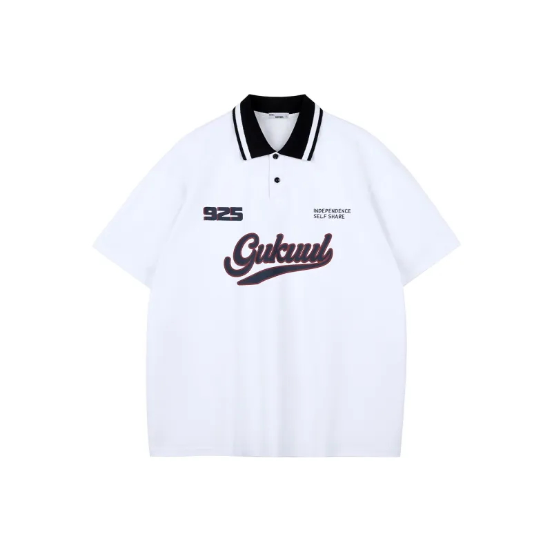 GUKUUL Alphanumeric Loose Fit Polo Shirt Summer Unisex White-0