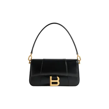 Balenciaga Hourglass Calfskin Crossbody One Shoulder Handbag Small Size Women's Black