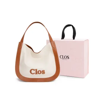 Clos Cowhide Patchwork Canvas Bag Shoulder Bags Women's Brown/Black