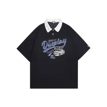 DUEPLAY Letter Loose Fit Polo Shirt Summer Unisex