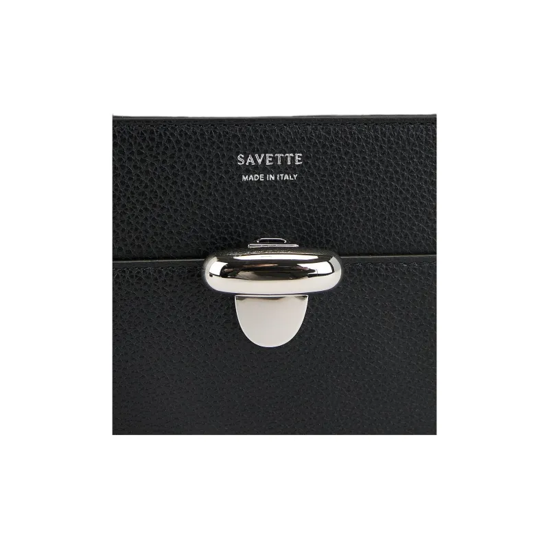 SAVETTE Grain Leather Shoulder Bag Women's Black-5