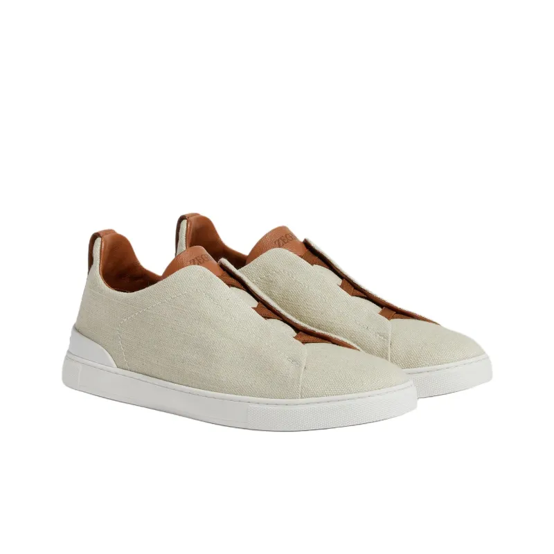 Zegna Triple Stitch Low Top Skateboard Shoes Men's Gray White-2