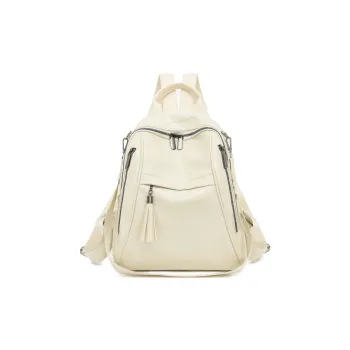 SEVENMOONS PU Backpack Unisex Ecru/Silver/Black/Dark Brown