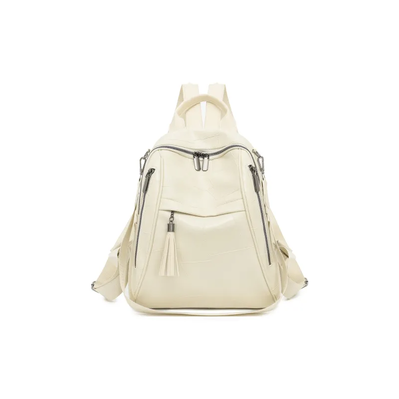 SEVENMOONS PU Backpack Unisex Ecru/Silver/Black/Dark Brown-0