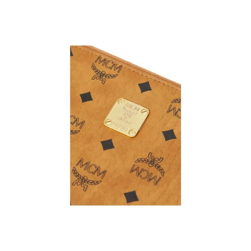 MCM Aren Intertwined Letter Canvas Clutch Large Size Women's Brown-3