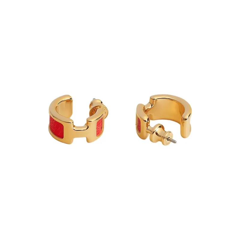 HERMES Goatskin Earrings Women's Red-0