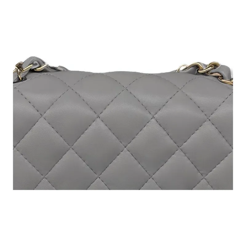 CHANEL Lambskin & Metal Shoulder Bag, Crossbody Bag Mini Women's Gray-2