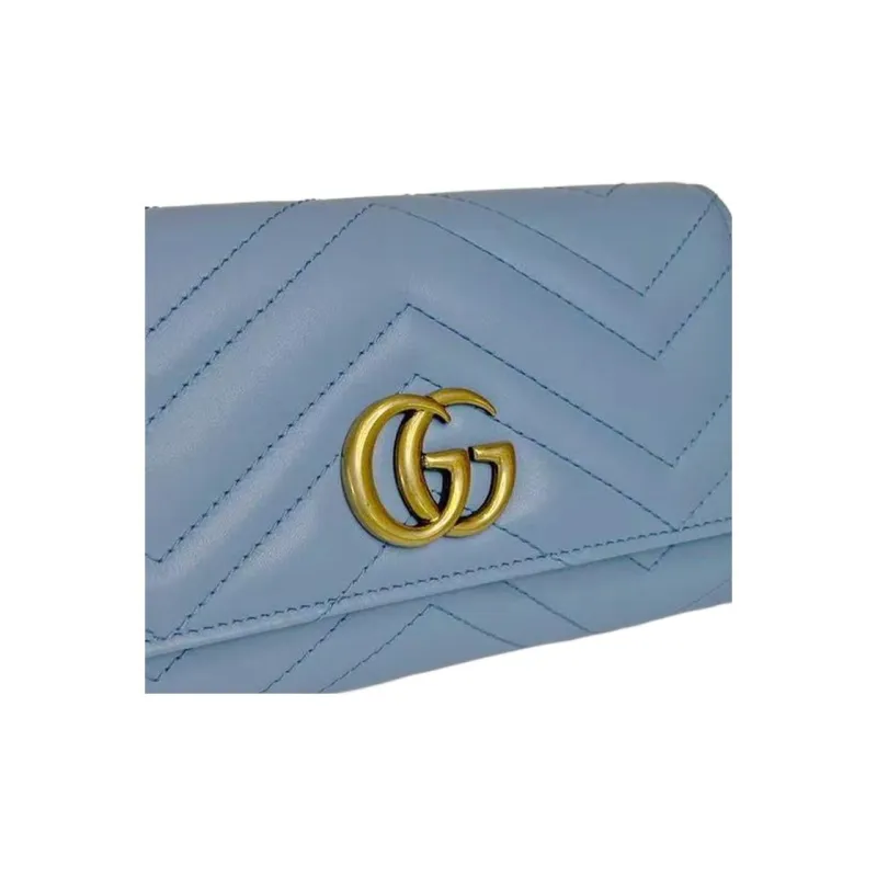 GUCCI GG Marmont Quilted Leather Wallet Clutch Women's Blue-2