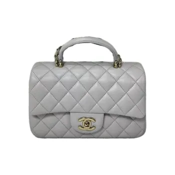 CHANEL Classic Flap CF Leather Lid Bag Shoulder Bag Crossbody Bag Handbag Women's Gray