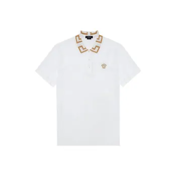 VERSACE SS21 Men Cotton Printed Short Sleeve Polo Shirt White