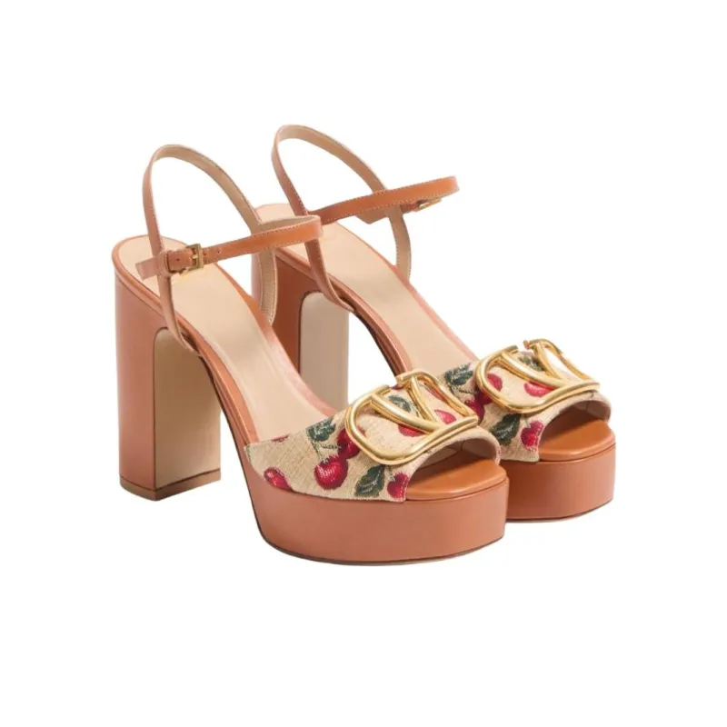 Valentino Vlogo One Strap Sandals 11.5cm Women's Brown-2