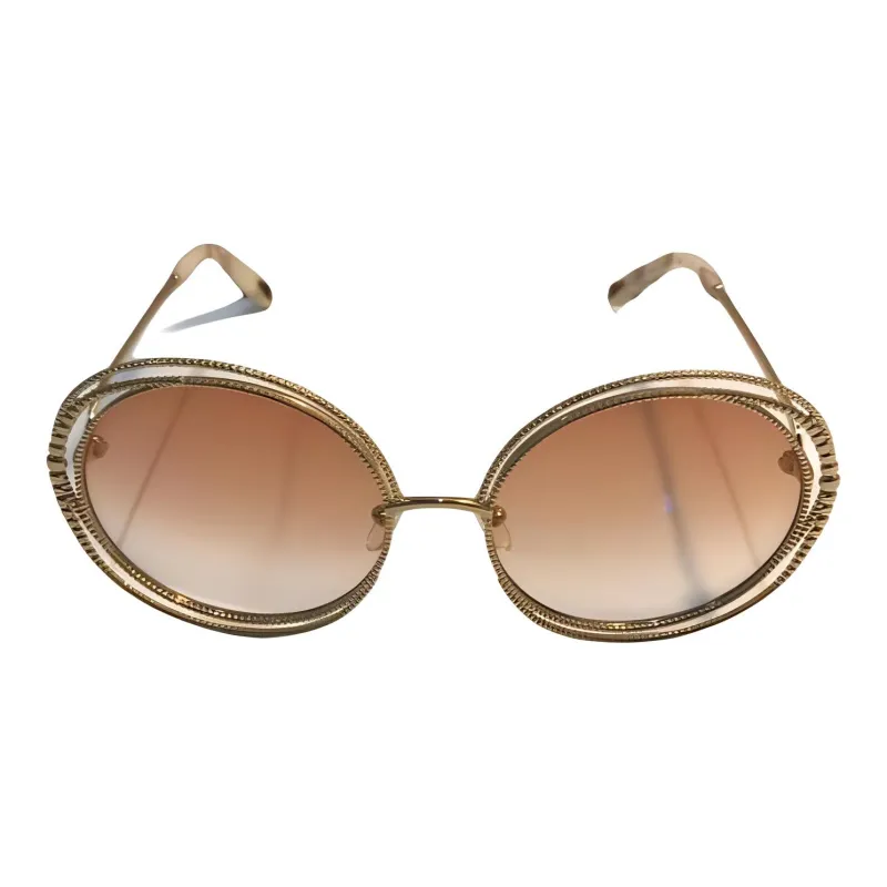 Chloe Plastic Metal Oval Sunglasses Women's Gold-1