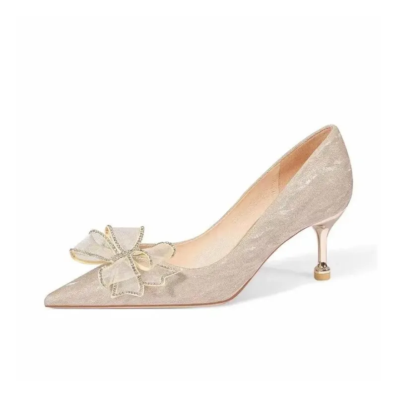 Take The Qin Slim Heel High Heels Women's Champagne Gold Gift Box Set-4