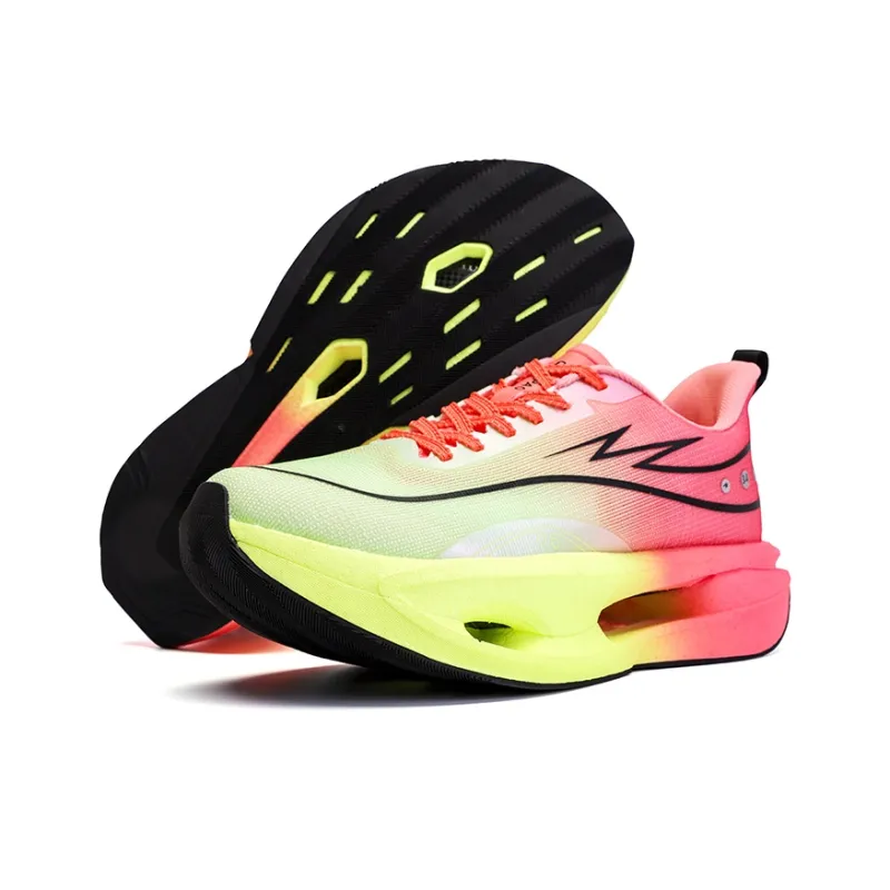 Qing Pao Anti Slip Wear Resistant Low Top Carbon Plate Racing Marathon Running Shoes Men's Pink Green-2
