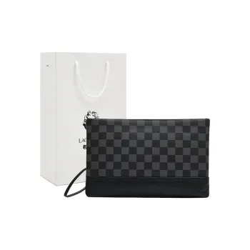 Old Man's Head Top Grain Cow Leather Clutch Regular Men's Black