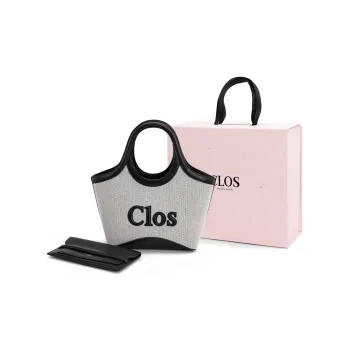 Clos Top Grain Cow Leather Handbag Regular Women's Canvas Brown Canvas Black