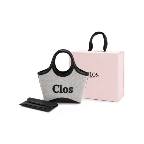 Clos Top Grain Cow Leather Handbag Regular Women's Canvas Brown Canvas Black