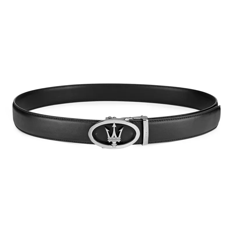 Maserati Top Grain Cow Leather Belts Men's Black Width  3.5cm-0