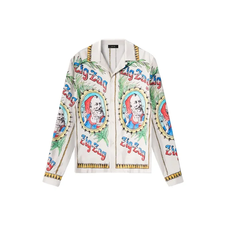AMIRI Zig Zag Long Sleeve Bowling Shirt-0