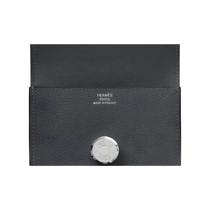 HERMES Dogon Evercolor Leather Card Holder Women's H0 Misty Gray-3