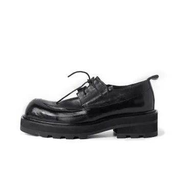 HUANXIANGZHE Platform Height Increasing Round Tip Derby Shoes Genuine Leather Handcrafted Leather Shoes Men's Black
