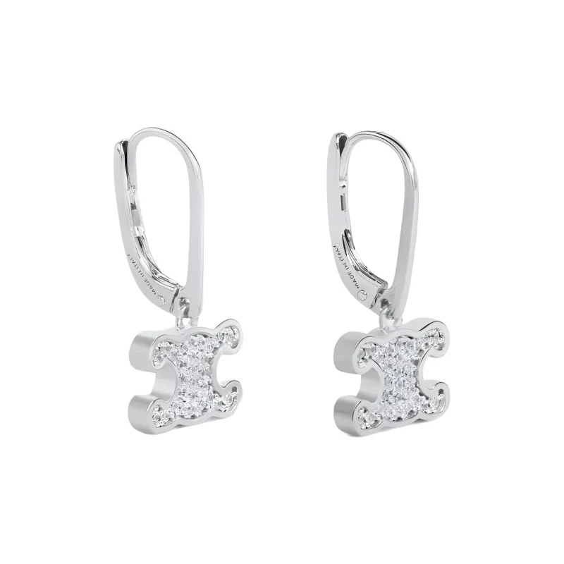 CELINE Triomphe Rhinestone Earrings In Brass With Rhodium Finish And Crystals-1