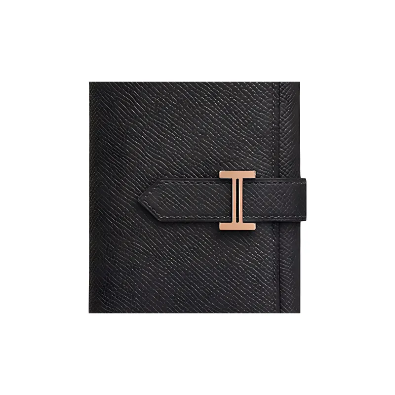 HERMES Bearn Epsom Calfskin Wallet Women's Noir Black-2