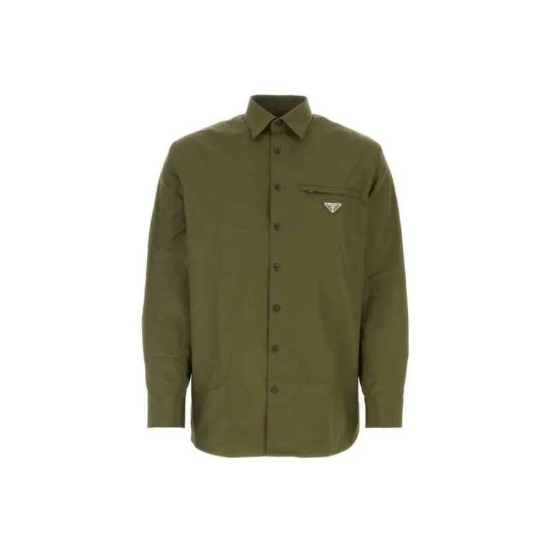 PRADA Logo Plaque Long Sleeved Shirt-0